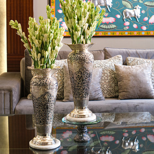 Large Antique Vase with Flower Marble Base