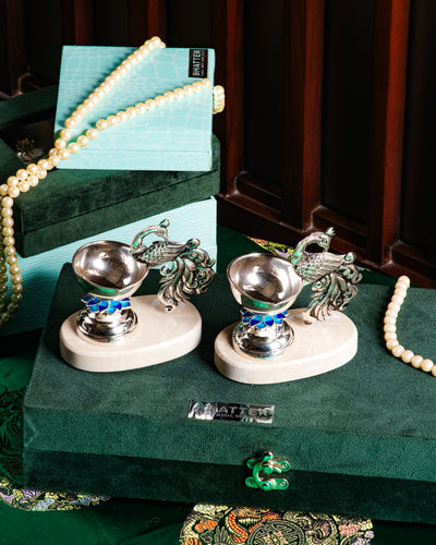 Peacock Diya with Marble Base