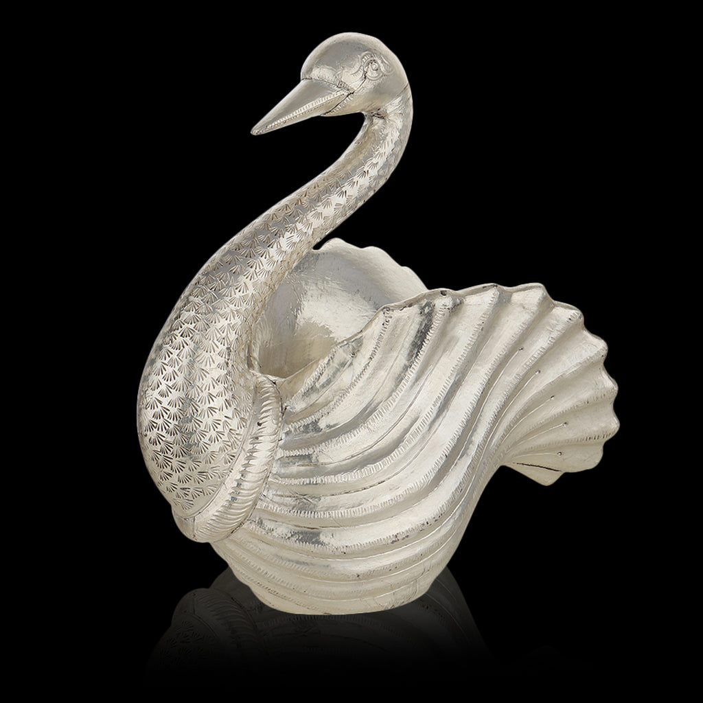 Silver-Clad Swan with Open Feathers