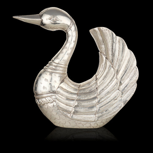 Silver-Clad Swan with Feathers Upwards