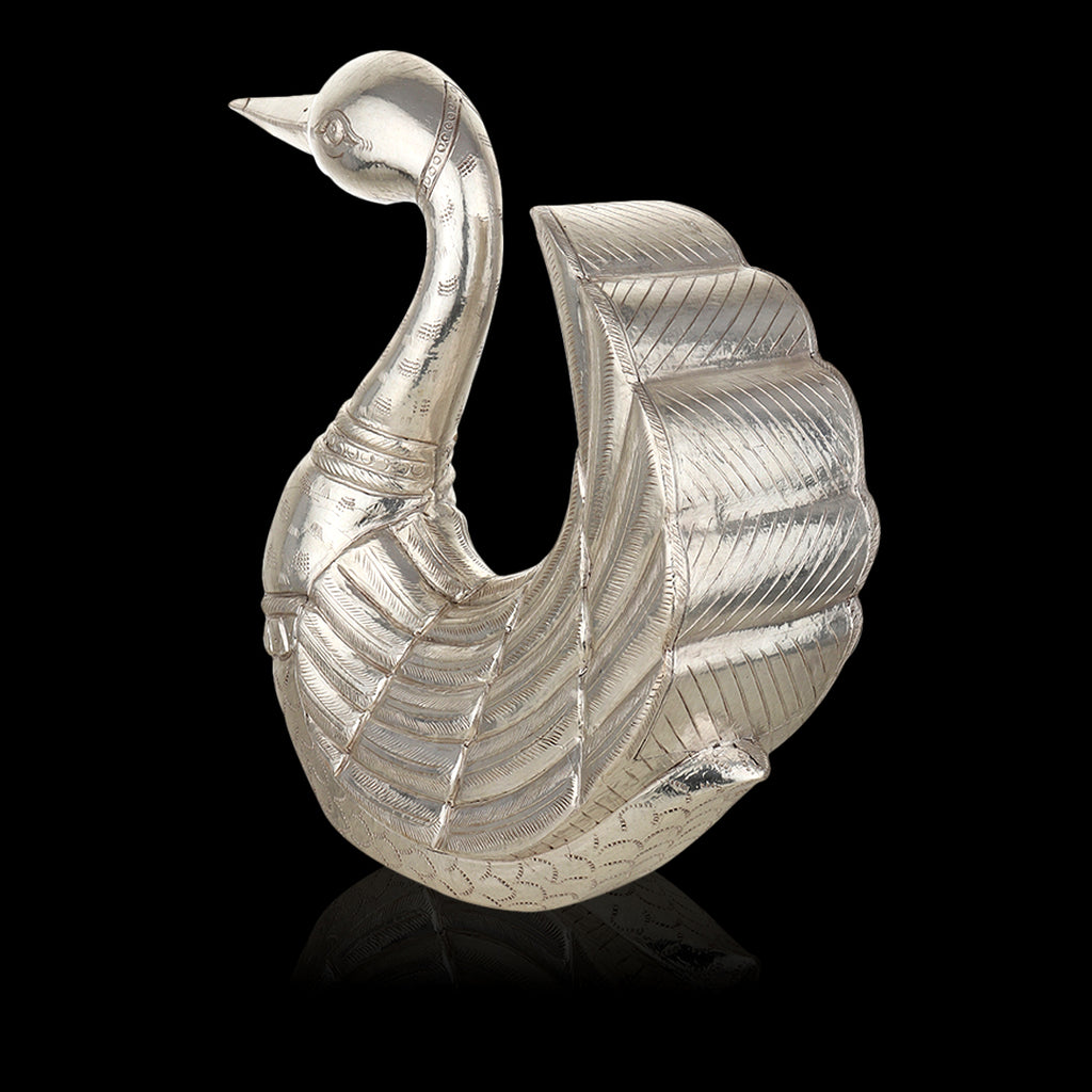 Silver-Clad Swan with Feathers Upwards