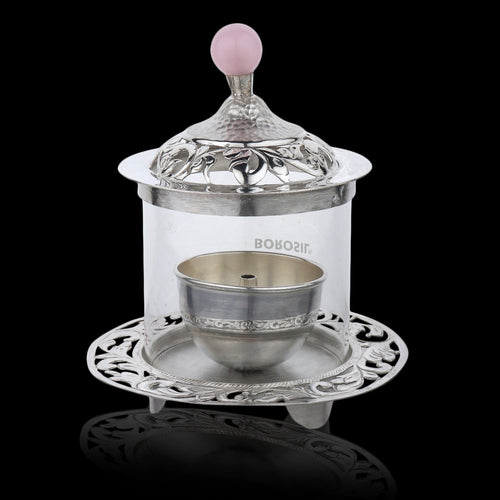 Akhand Deepak Glass with Rose Quartz Stone