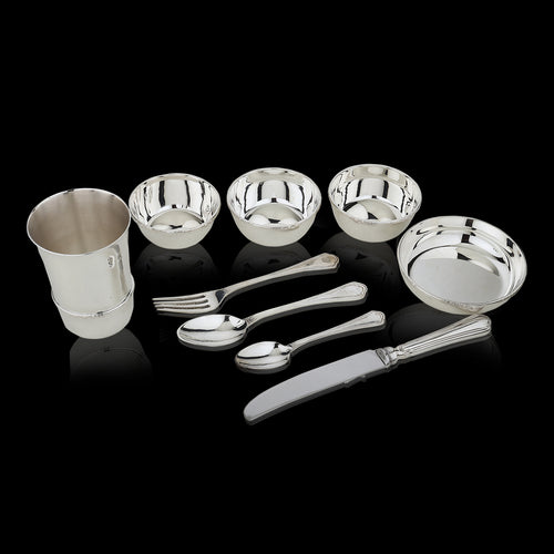 Plain Dinner Plate Set with Spoons, Katori & Glass