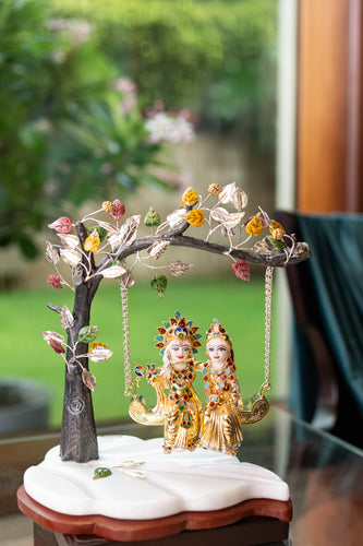 Fancy Radha Krishna on Swing with Meenakari Leaves