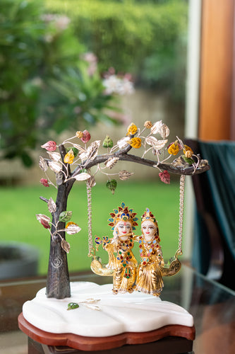 Fancy Radha Krishna on Swing with Meenakari Leaves
